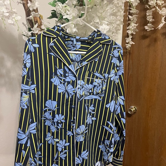 Halogen Blue and Yellow Floral Striped Blouse - Picture 1 of 6